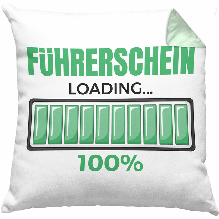 Führerschein Bestanden Geschenk Kissen mit Füllung 40x40 Bestandener Führerschein Führerschein Loading 100% Fahrschule (Grau) Grün Trendation
