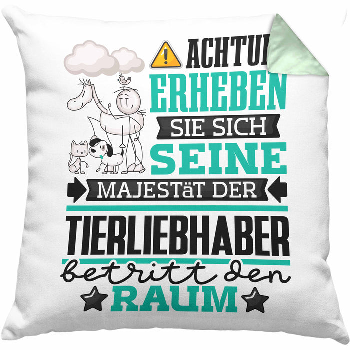Tierwohlhaber Geschenk Kissen mit Füllung 40x40 Lustiger Spruch Erheben Sie Sich Der Tierwohlhaber Betritt den Raum (Grau) Grün Trendation