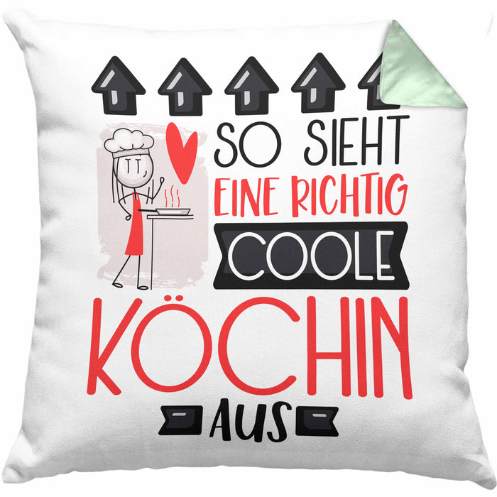Köchin Geschenk Kissen mit Füllung 40x40 Lustig Geschenkidee für Köchin Geburtstag So Sieht Eine Richtig Coole Köchin Aus Frauen Spruch (Grau) Grün Trendation
