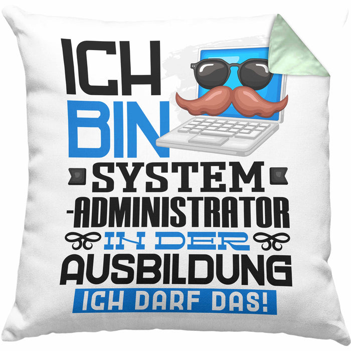 Systemadministrator Ausbildung Kissen mit Füllung 40x40 Geschenk Ich Bin Systemadministrator In Der Ausbildung Ich Darf Das Geschenkidee Spruch (Grau) Grün Trendation