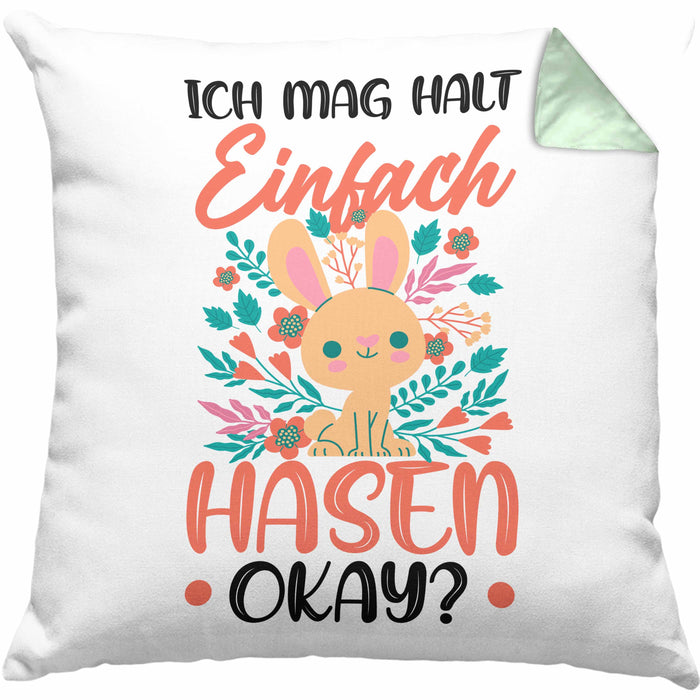 Hasen-Liebhaber Kissen mit Füllung 40x40 Geschenk Ich Mag Halt Einfach Hasen Okay Geschenkidee Mädchen (Grau) Grün Trendation