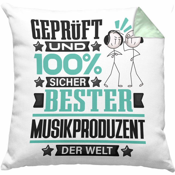 Musikproduzent Geschenk Lustiger Spruch für Musikproduzent Geschenkidee Bester Musikproduzent Der WeltKissen mit Füllung 40x40 (Grau) Grün Trendation