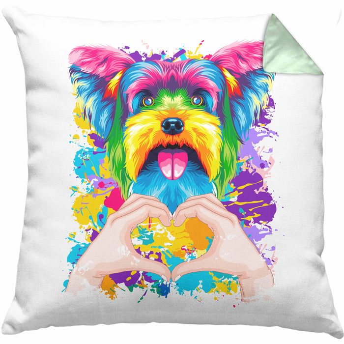 Yorkie Besitzer Farbe Love Kissen mit Füllung 40x40 Geschenk Lustiger Spruch Geschenkidee Yorkie Besitzerin (Grau) Grün Trendation