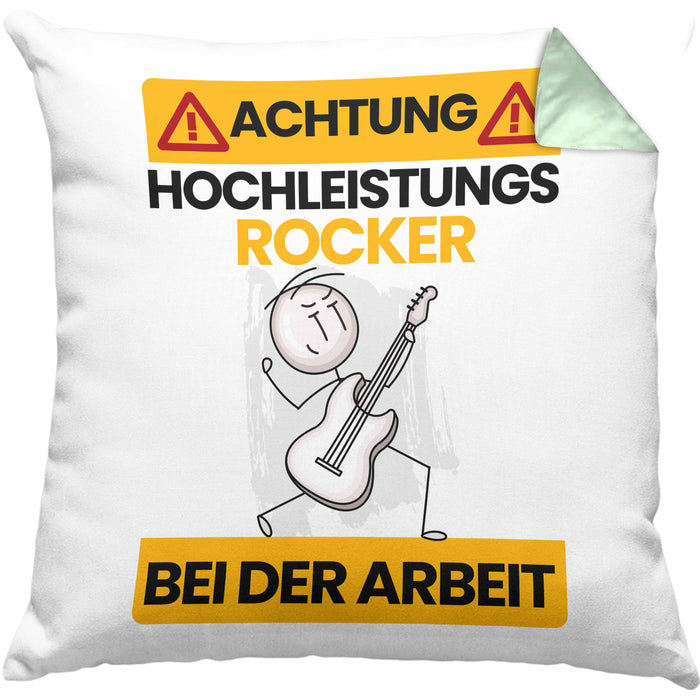 Rocker Kissen mit Füllung 40x40 Geschenk Lustiger Spruch Geschenkidee für Rocker Achtung Hochleistungs Rocker Bei Der Arbeit (Grau) Grün Trendation