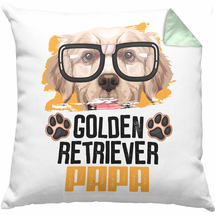 Golden Retriever Papa Besitzer Kissen mit Füllung 40x40 Geschenk Lustiger Spruch Geschenkidee Golden Retriever Liebhaber (Grau) Grün Trendation