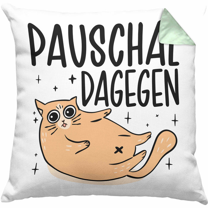 Katzen Kissen mit Füllung 40x40 Pauschal Dagegen Katze Katzenliebhaber Kater Geschenk Miau Katzenbesitzerin Geschenkidee Humor Sarkasmus (Grau) Grün Trendation