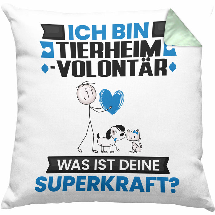 Tierheimvolontär Kissen mit Füllung 40x40 Geschenk für Tierheimvolontär Geburtstag Lustiger Spruch Was Ist Deine Superkraft (Grau) Grün Trendation