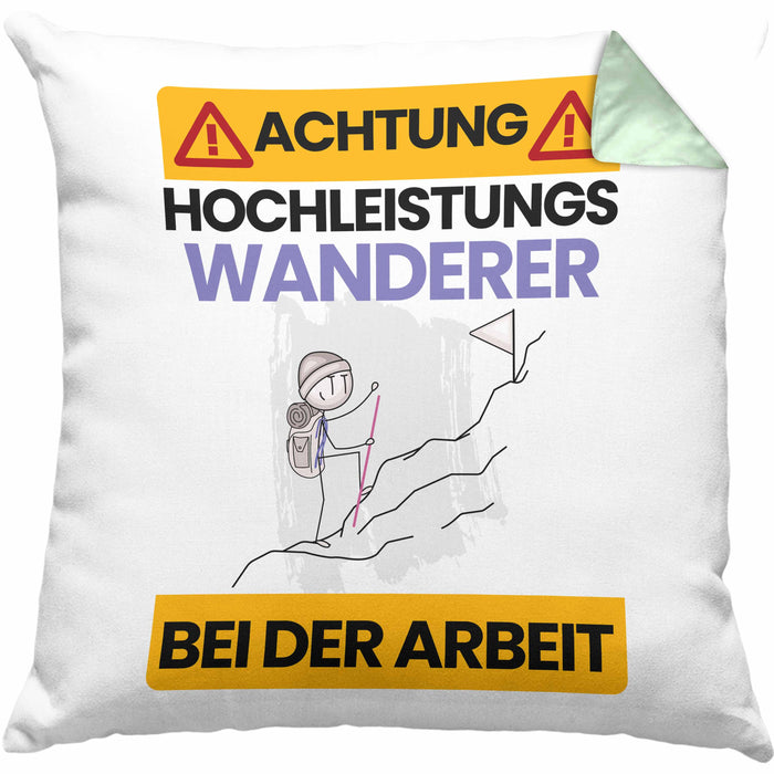 Wandern Kissen mit Füllung 40x40 Geschenk Lustiger Spruch Geschenkidee für Wandern Achtung Hochleistungs Wandern Bei Der Arbeit (Grau) Grün Trendation