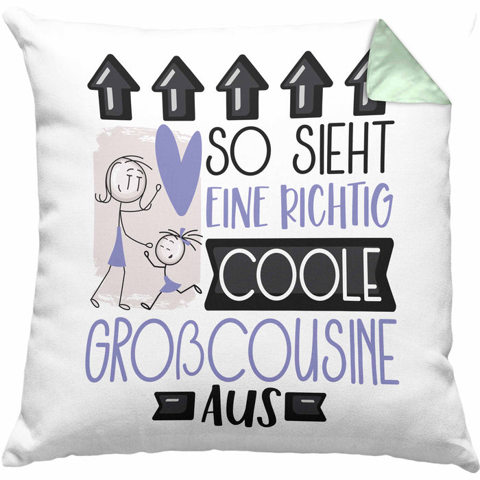 Großcousine Geschenk Kissen mit Füllung 40x40 Geschenkidee für Großcousine Geburtstag Weihnachten Spruch So Sieht Eine Richtig Coole Großcousine Aus (Grau) Grün Trendation