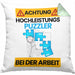 Puzzler Kissen mit Füllung 40x40 Geschenk Lustiger Spruch Geschenkidee für Puzzler Achtung Hochleistungs Puzzler Bei Der Arbeit (Grau) Grün Trendation