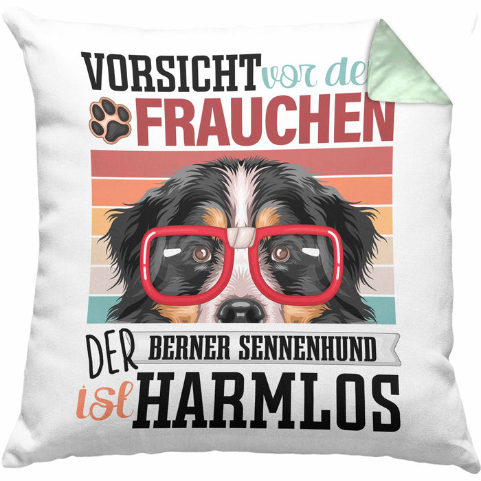 Berner Sennen Besitzerin Frauchen Kissen mit Füllung 40x40 Geschenk Lustiger Spruch Geschenkidee Vorsicht Vor Dem Frauchen (Grau) Grün Trendation