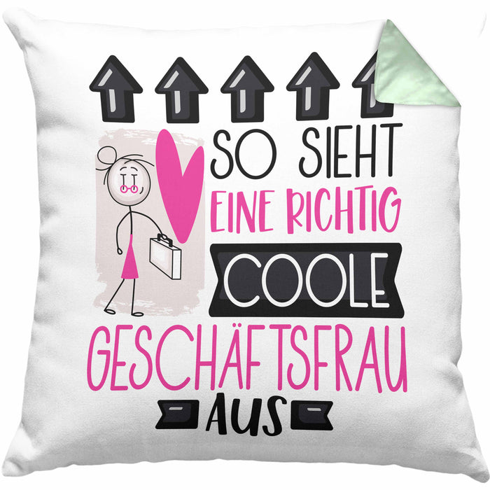 Geschäftsfrau Geschenk Kissen mit Füllung 40x40 Lustig Geschenkidee für Geschäftsfrau Geburtstag So Sieht Eine Richtig Coole Geschäftsfrau Aus Frauen Spruch (Grau) Grün Trendation