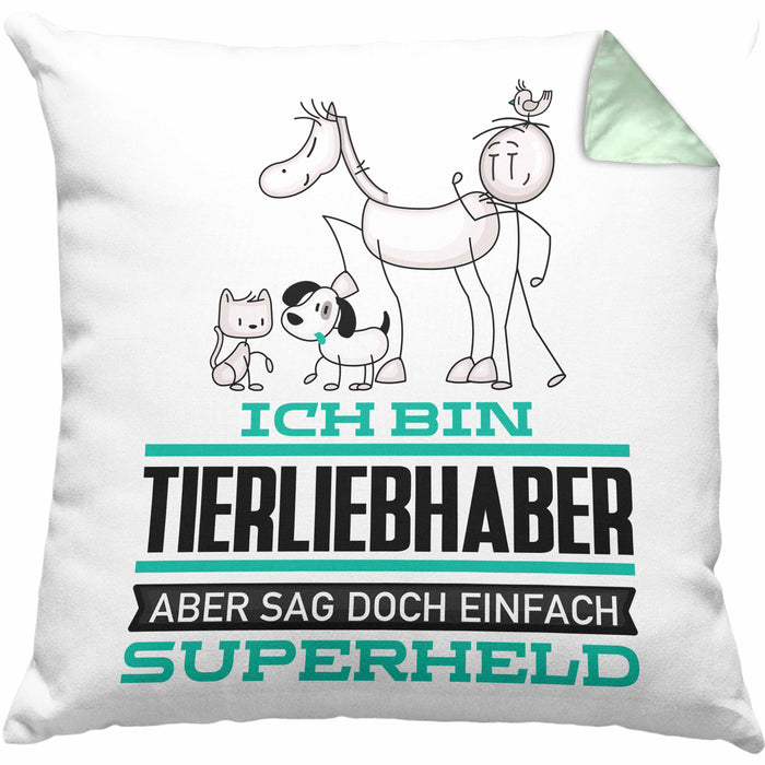 Tierwohlhaber Geschenk Kissen mit Füllung 40x40 Ich Bin Tierwohlhaber Aber Sag Doch Einfach Superheld Lustige Geschenkdiee für Tierwohlhaber (Grau) Grün Trendation