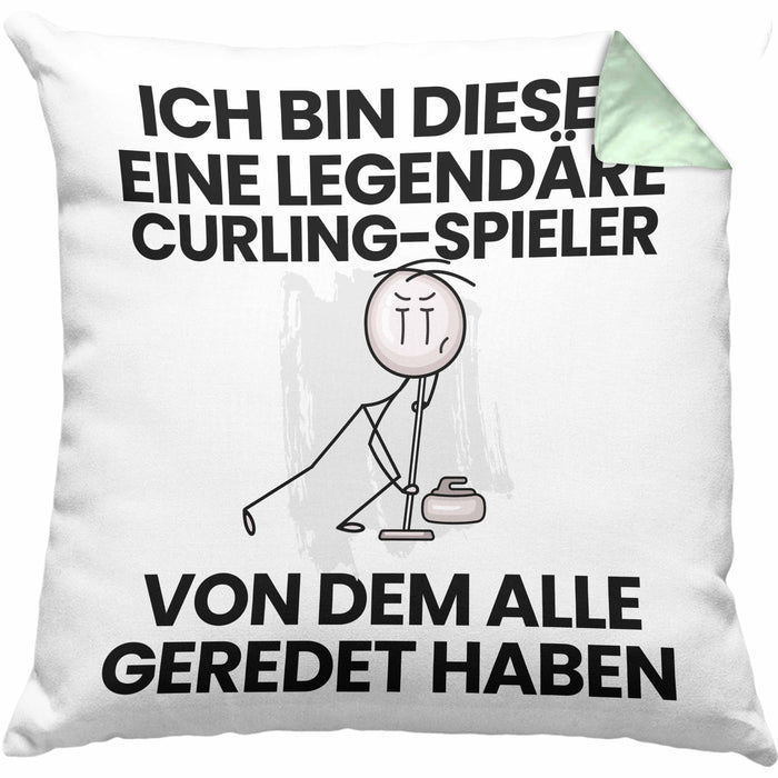 Curling-Spieler Geschenk Kissen mit Füllung 40x40 Lustige Geschenkidee Geburtstag für Curling-Spieler Ich Bin Dieser Legendäre Curling-Spieler Von Dem Alle Geredet Haben (Grau) Grün Trendation