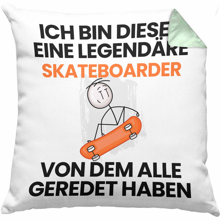 Skateboarder Geschenk Kissen mit Füllung 40x40 Lustige Geschenkidee Geburtstag für Skateboarder Ich Bin Dieser Legendäre Skateboarder Von Dem Alle Geredet Haben (Grau) Grün Trendation