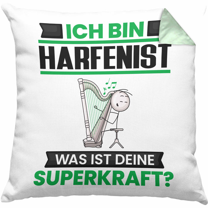 Harfenist Kissen mit Füllung 40x40 Geschenk für Harfenist Geburtstag Lustiger Spruch Was Ist Deine Superkraft (Grau) Grün Trendation