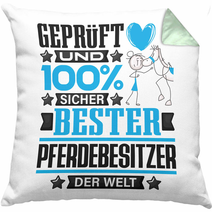 Pferdebesitzer Geschenk Lustiger Spruch für Pferdebesitzer Geschenkidee Bester Pferdebesitzer Der WeltKissen mit Füllung 40x40 (Grau) Grün Trendation