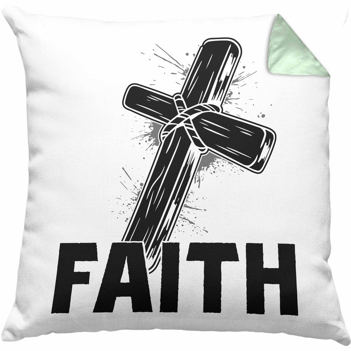 Faith Kissen mit Füllung 40x40 Geschenk Jesus Glauben Geschenkidee Kirche Ostern Christentum Häferl (Grau) Grün Trendation
