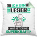 Leser Kissen mit Füllung 40x40 Geschenk für Leser Geburtstag Lustiger Spruch Was Ist Deine Superkraft (Grau) Grün Trendation