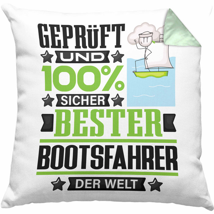 Bootsfahrer Geschenk Lustiger Spruch für Bootsfahrer Geschenkidee Bester Bootsfahrer Der WeltKissen mit Füllung 40x40 (Grau) Grün Trendation