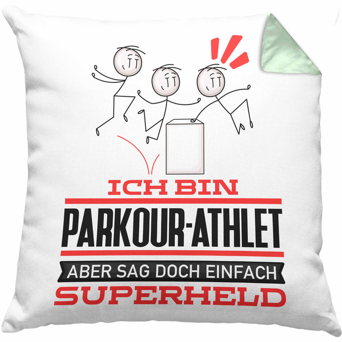 Parkour-Athlet Geschenk Kissen mit Füllung 40x40 Ich Bin Parkour-Athlet Aber Sag Doch Einfach Superheld Lustige Geschenkdiee für Parkour-Athlet (Grau) Grün Trendation