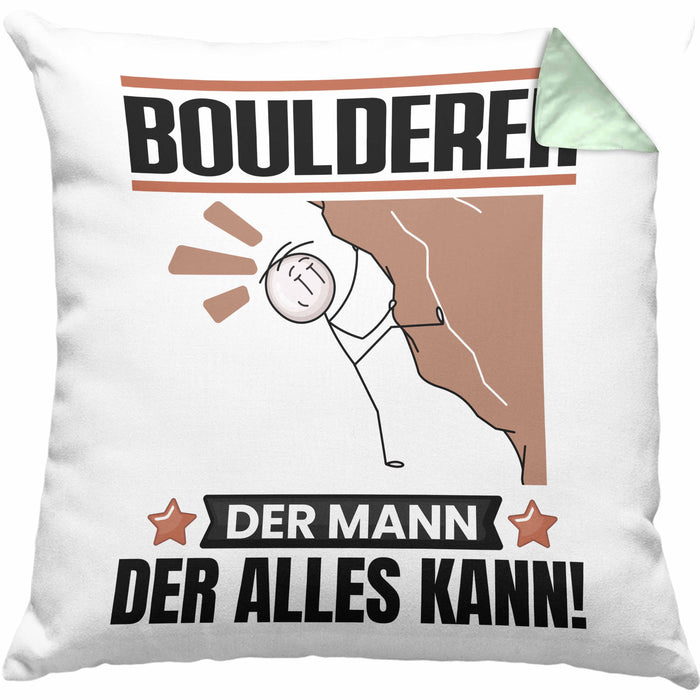 Boulderer Kissen mit Füllung 40x40 Geschenk für Boulderer Der Mann Der Alles Kann Geschenkidee zum Geburtstag (Grau) Grün Trendation