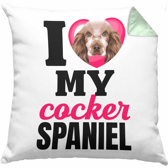 Cocker Spaniel Besitzerin Kissen mit Füllung 40x40 Geschenk Lustiger Spruch Geschenkidee I Love My Cocker Spaniel (Grau) Grün Trendation