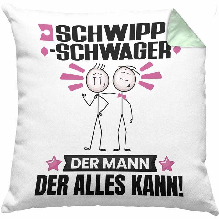 Schwippschwager Kissen mit Füllung 40x40 Geschenk für Schwippschwager Der Mann Der Alles Kann Geschenkidee zum Geburtstag (Grau) Grün Trendation