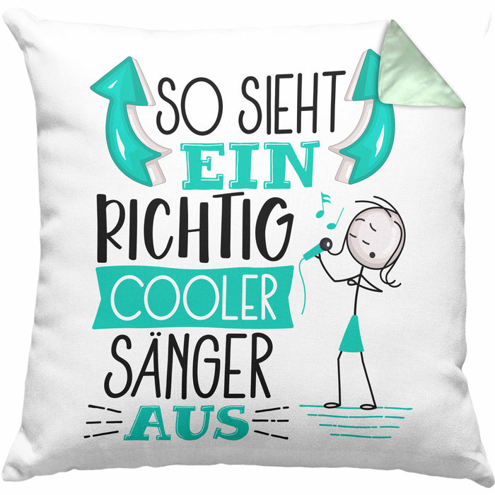 Sänger Kissen mit Füllung 40x40 Geschenk So Sieht Ein RIchtig Cooler Sänger Aus Geschenkidee Lustiger Spruch Geburtstag (Grau) Grün Trendation