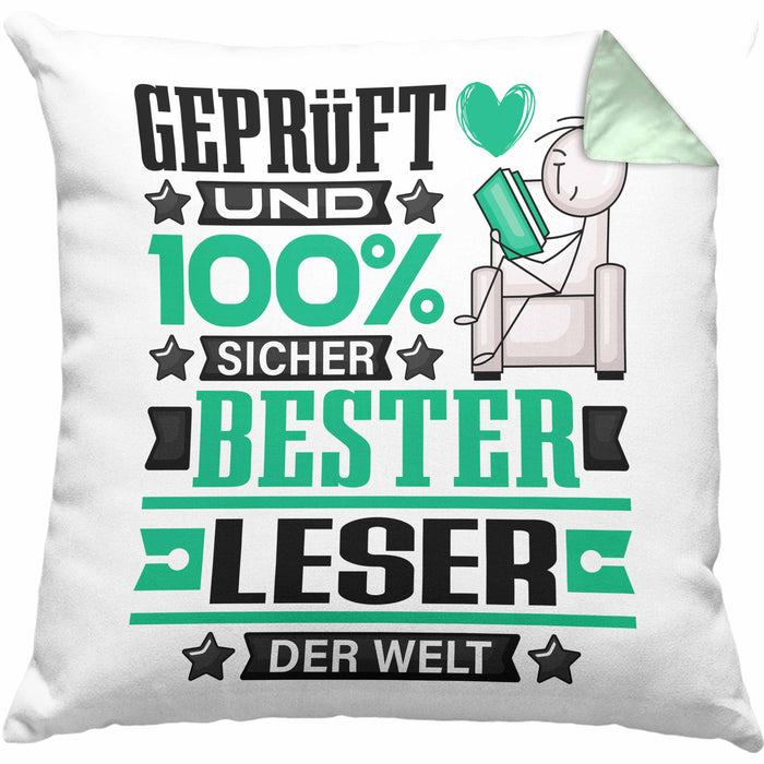 Leser Geschenk Lustiger Spruch für Leser Geschenkidee Bester Leser Der WeltKissen mit Füllung 40x40 (Grau) Grün Trendation