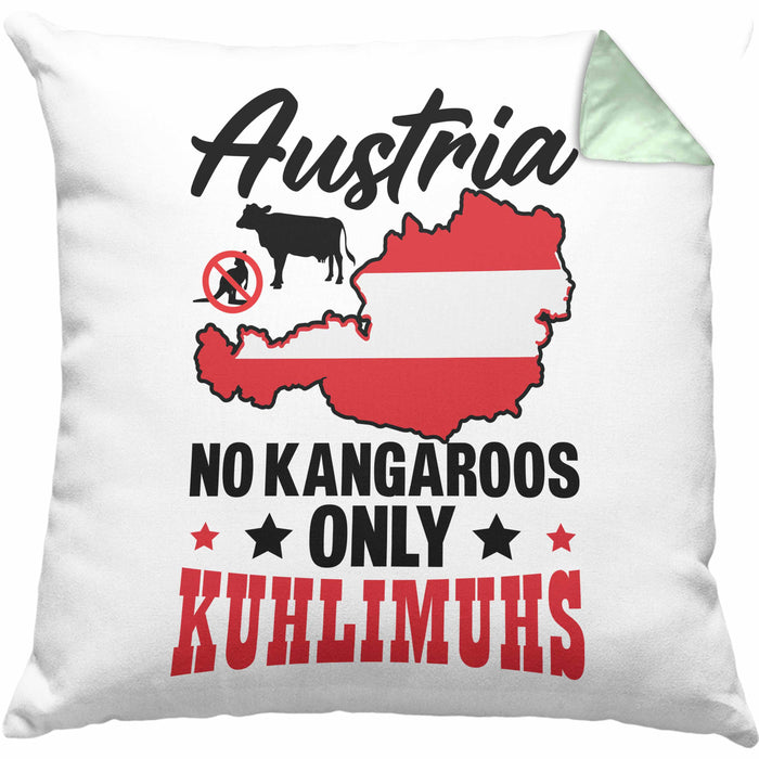 Keine Kängurus in Österreich Kissen mit Füllung 40x40 Geschenk Häferl Kuhlimuhs (Grau) Grün Trendation