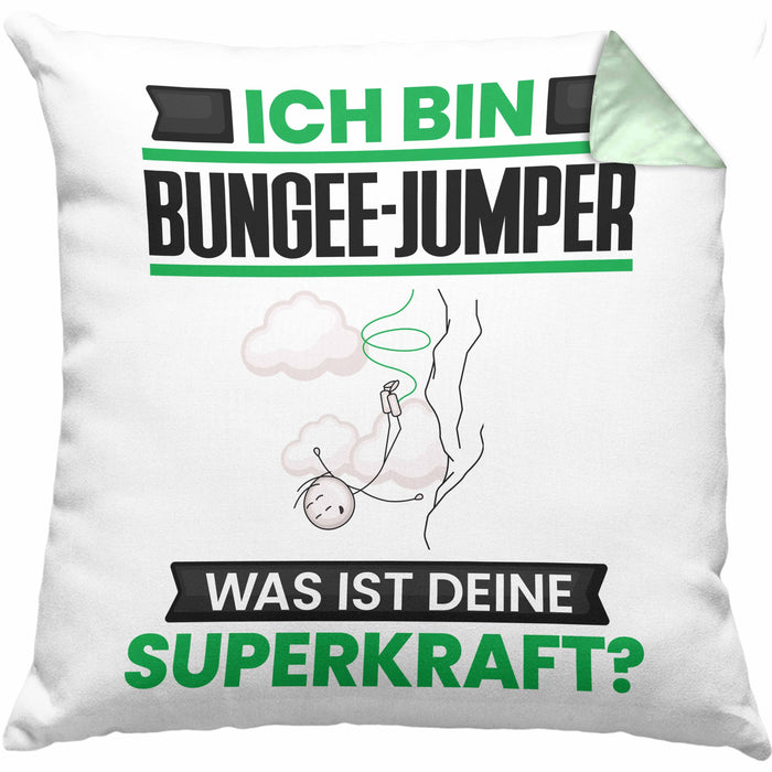 Bungee-Jumper Kissen mit Füllung 40x40 Geschenk für Bungee-Jumper Geburtstag Lustiger Spruch Was Ist Deine Superkraft (Grau) Grün Trendation