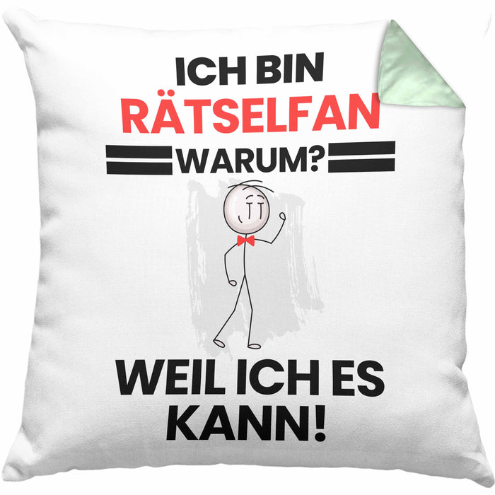Rätselfan Geschenk Kissen mit Füllung 40x40 Lustiger Spruch Ich Bin Rätselfan Warum Weil Ich Es Kann Geschenkidee Bester Rätselfan Geburtstag (Grau) Grün Trendation