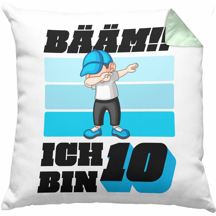 10 Geburtstag Junge Jungen Geschenke Kissen mit Füllung 40x40 10er Geburtstag 10 Jahre Alt Geschenkidee (Grau) Grün Trendation