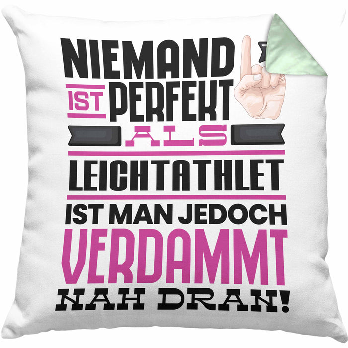 Leichtathlet Geschenk Kissen mit Füllung 40x40 Lustige Geschenkidee für Leichtathlet Geburtstag Niemand Ist Perfekt Aber Als Leichtathlet Ist Man Nah Dran (Grau) Grün Trendation