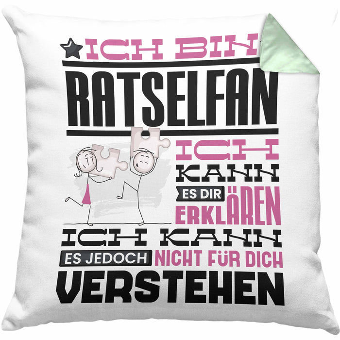 Rätselfan Geschenk Kaffee-Kissen mit Füllung 40x40 Geschenkidee für Rätselfan Ich Bin Rätselfan Ich Kann Es Dir Erklären Jedoch Nicht Für Dich Verstehen Spruch Lustig (Grau) Grün Trendation