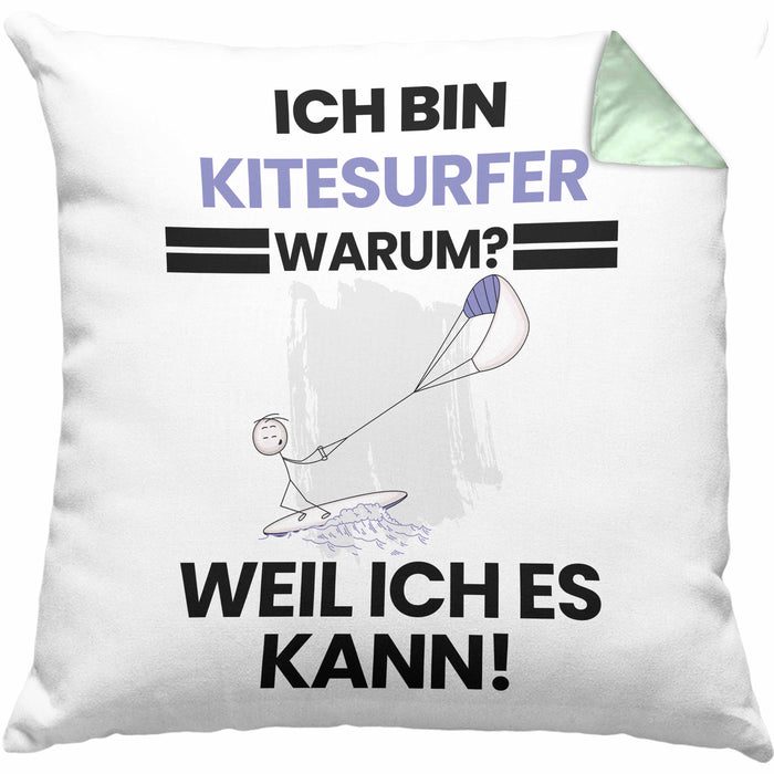 Kitesurfer Geschenk Kissen mit Füllung 40x40 Lustiger Spruch Ich Bin Kitesurfer Warum Weil Ich Es Kann Geschenkidee Bester Kitesurfer Geburtstag (Grau) Grün Trendation