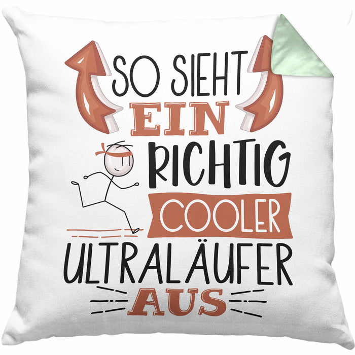 So Sieht Ein Richtig Cooler Ultraläufer Aus Kissen mit Füllung 40x40 Geschenk für Ultra Marathon Läufer Geburtstag Geschenkdiee (Grau) Grün Trendation