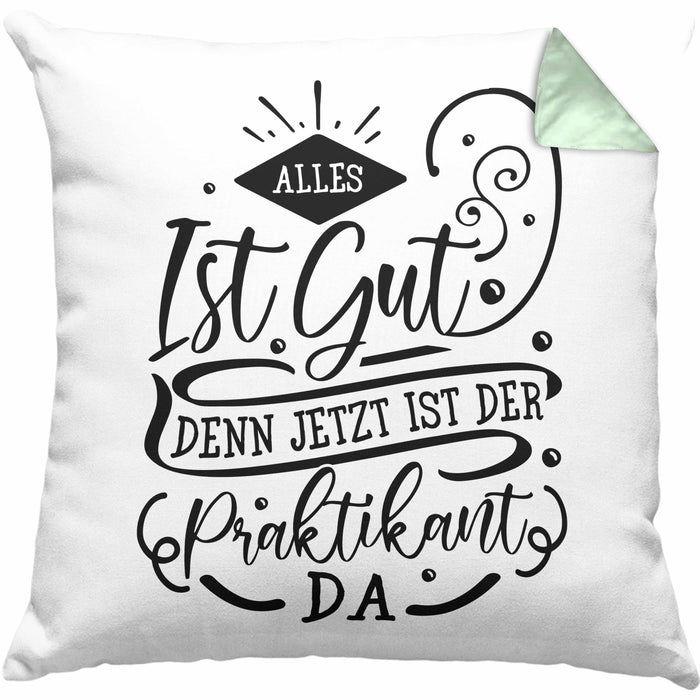 Praktikant Kissen mit Füllung 40x40 Geschenk Für Praktikanten Geschenkidee Alles Ist Gut Denn Jetzt Ist Der Praktikant Da (Grau) Grün Trendation