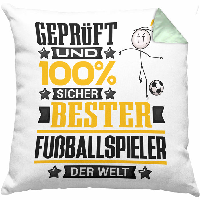 Fußballspieler Geschenk Lustiger Spruch für Fußballspieler Geschenkidee Bester Fußballspieler Der WeltKissen mit Füllung 40x40 (Grau) Grün Trendation