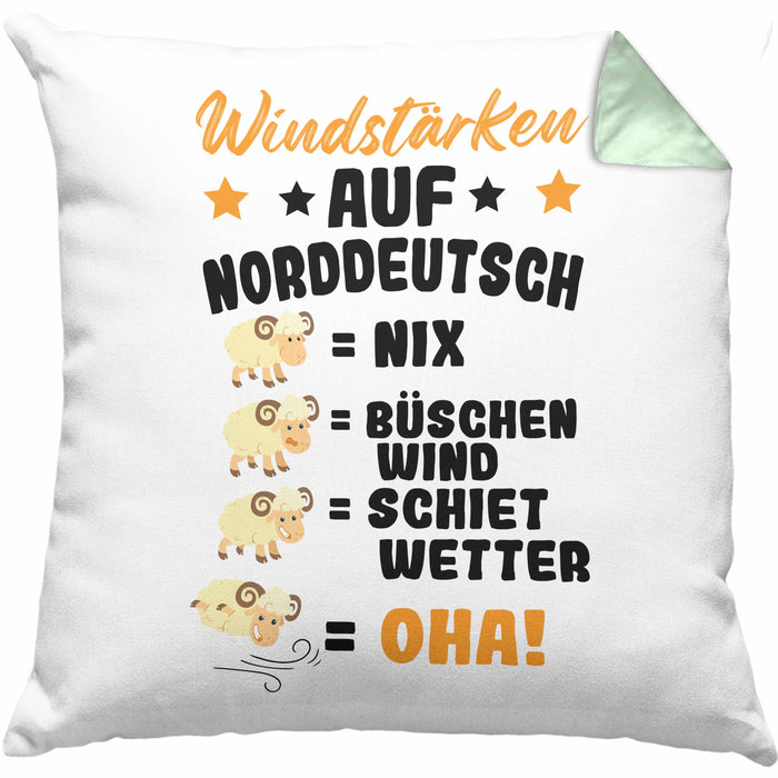 Windstärken Auf Norddeutsch Kissen mit Füllung 40x40 Geschenk Norddeutschland Spruch Büschen Wind Schiet Wetter (Grau) Grün Trendation