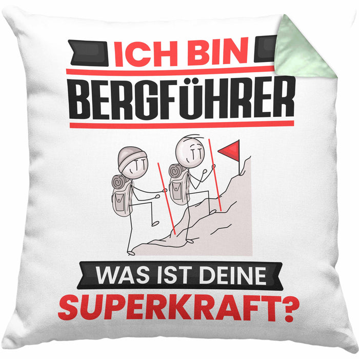 Bergführer Kissen mit Füllung 40x40 Geschenk für Bergführer Geburtstag Lustiger Spruch Was Ist Deine Superkraft (Grau) Grün Trendation