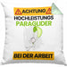 Paraglider Kissen mit Füllung 40x40 Geschenk Lustiger Spruch Geschenkidee für Paraglider Achtung Hochleistungs Paraglider Bei Der Arbeit (Grau) Grün Trendation