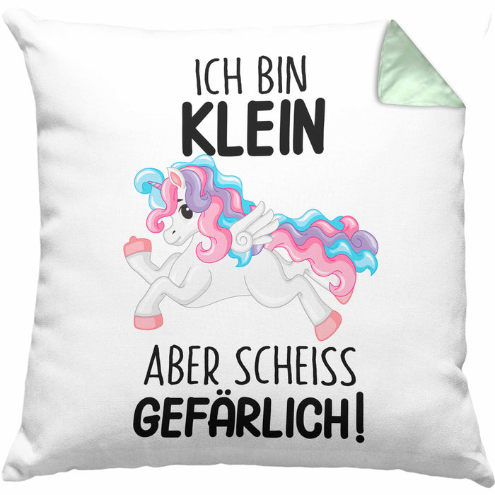 Lustige Ich Bin Klein Aber Gefährlich Kissen mit Füllung 40x40 Mit Spruch Einhorn Geschenk Mama Freundin Kollegin Geschenkidee Arbeit Frauen (Grau) Grün Trendation