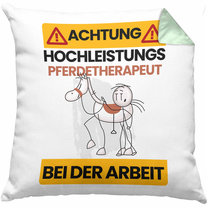 Pferdetherapeut Kissen mit Füllung 40x40 Geschenk Lustiger Spruch Geschenkidee für Pferdetherapeut Achtung Hochleistungs Pferdetherapeut Bei Der Arbeit (Grau) Grün Trendation