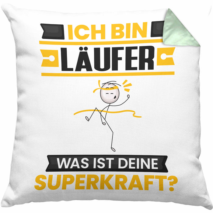 Läufer Kissen mit Füllung 40x40 Geschenk für Läufer Geburtstag Lustiger Spruch Was Ist Deine Superkraft (Grau) Grün Trendation