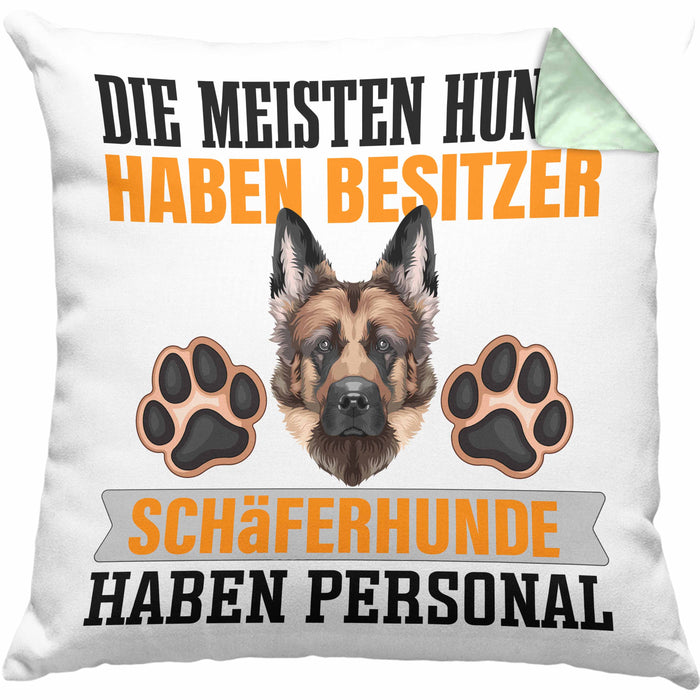 Schäferhund Besitzer Kissen mit Füllung 40x40 Geschenk Lustiger Spruch Geschenkidee Besitzerin Schäferhund Haben Personal (Grau) Grün Trendation