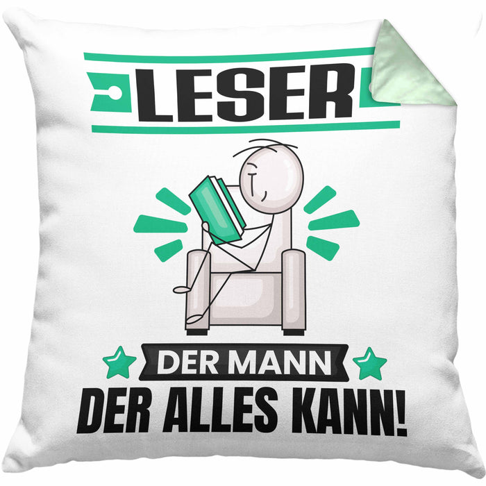 Leser Kissen mit Füllung 40x40 Geschenk für Leser Der Mann Der Alles Kann Geschenkidee zum Geburtstag (Grau) Grün Trendation