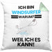 Windsurfer Geschenk Kissen mit Füllung 40x40 Lustiger Spruch Ich Bin Windsurfer Warum Weil Ich Es Kann Geschenkidee Bester Windsurfer Geburtstag (Grau) Grün Trendation