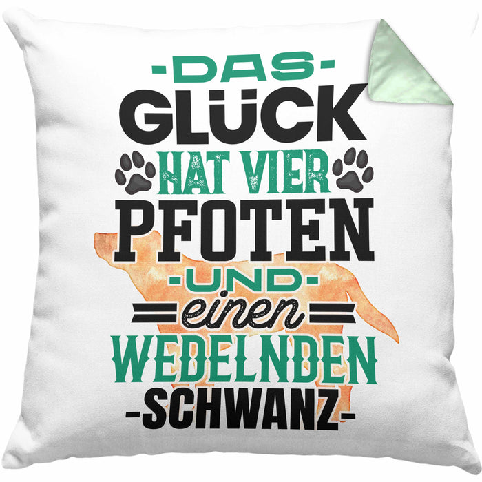 Hundebesitzer Kissen mit Füllung 40x40 Geschenk Glück Hat 4 Pfoten und Wedelnden Schwanz Geschenkidee Hunde Mama Frauchen Herrchen (Grau) Grün Trendation